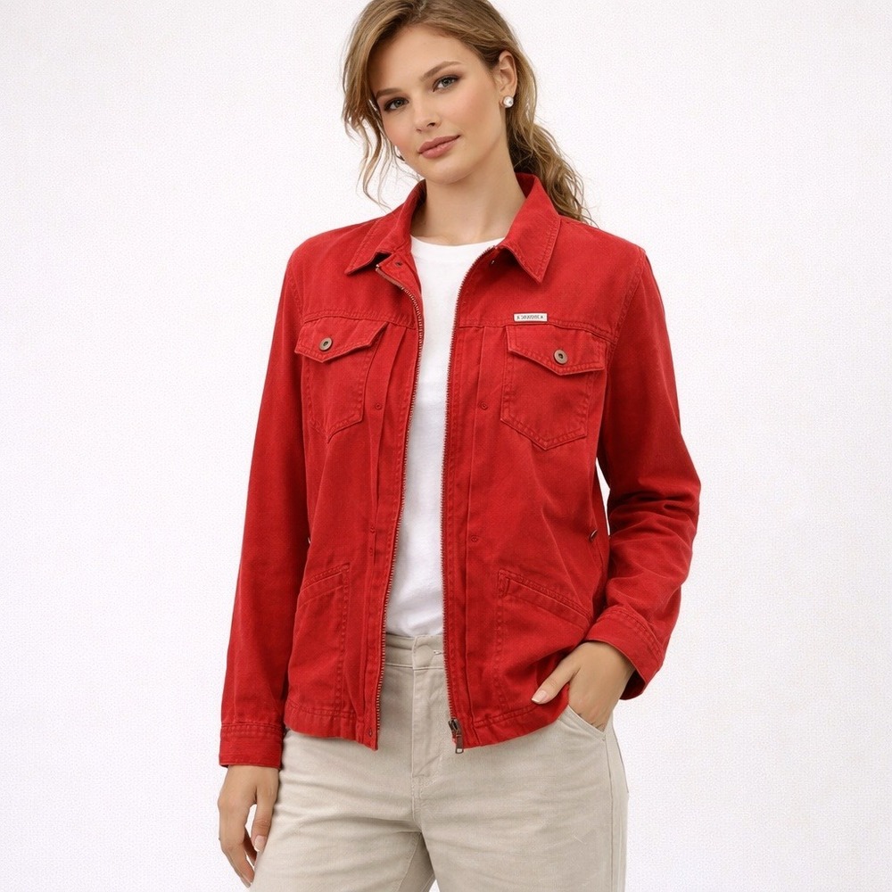 Lauren RL Women Utility Jacket‎ Red Cotton Full Zip Y2K Cargo Pockets Large